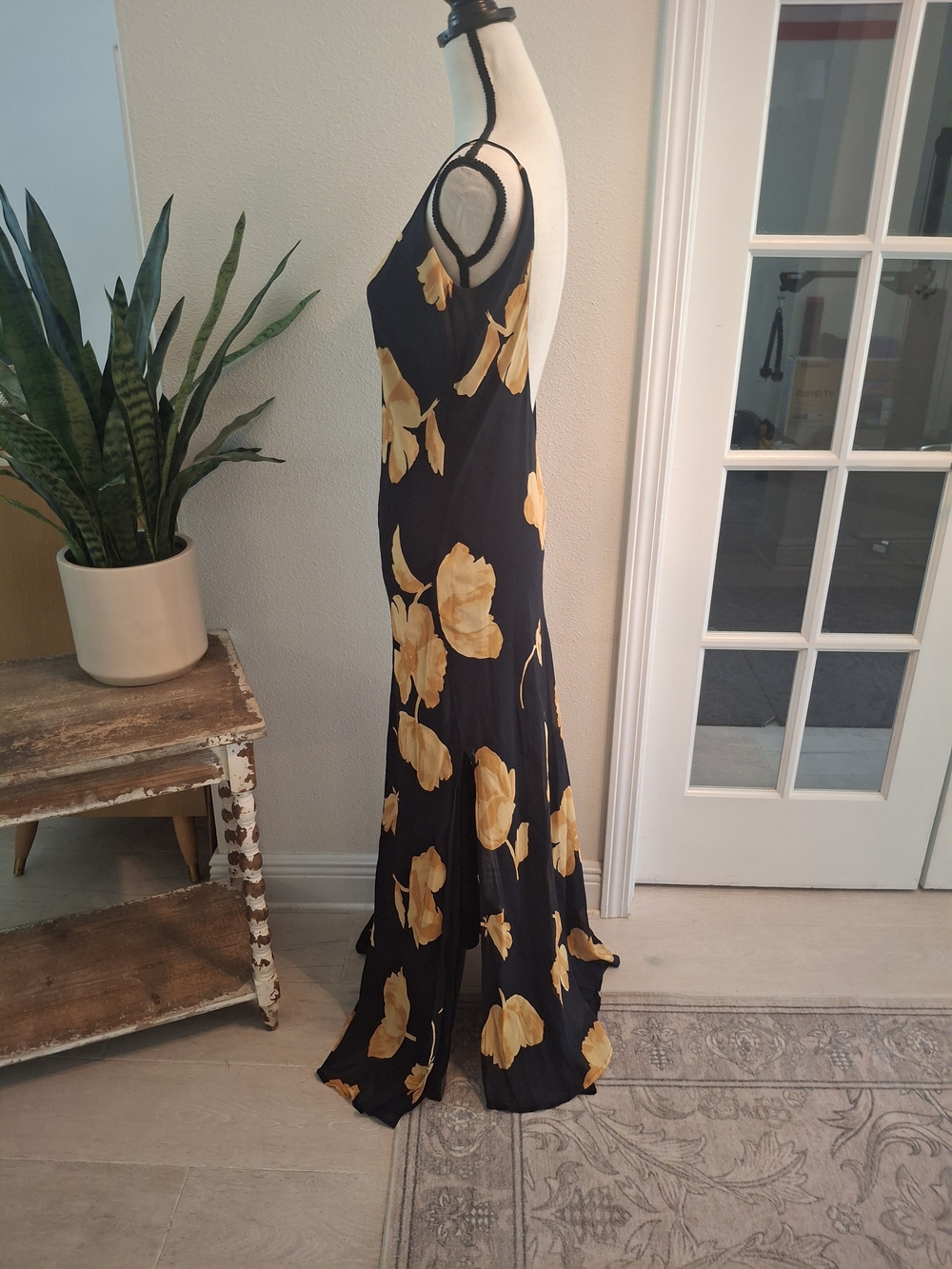 Nina Austin Black Maxi Slip Dress with Yellow Floral Print - Picture 3 of 4